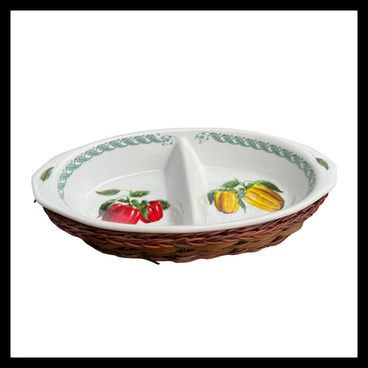 Italian porcelain appetiser or tapas dish in a small basket for sale by All Things French Store