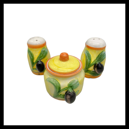 French salt and pepper set with matching mustard pot  for sale by All Things French Store