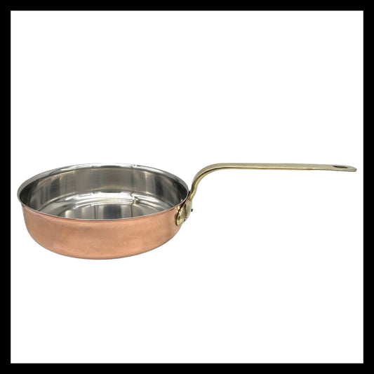 Professional copper frying pan with stainless steel lining for sale by All Things French Store