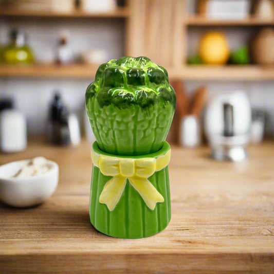 French Ceramic Salt & Pepper Pots, Asparagus Shaped Novelty Seasoning Set