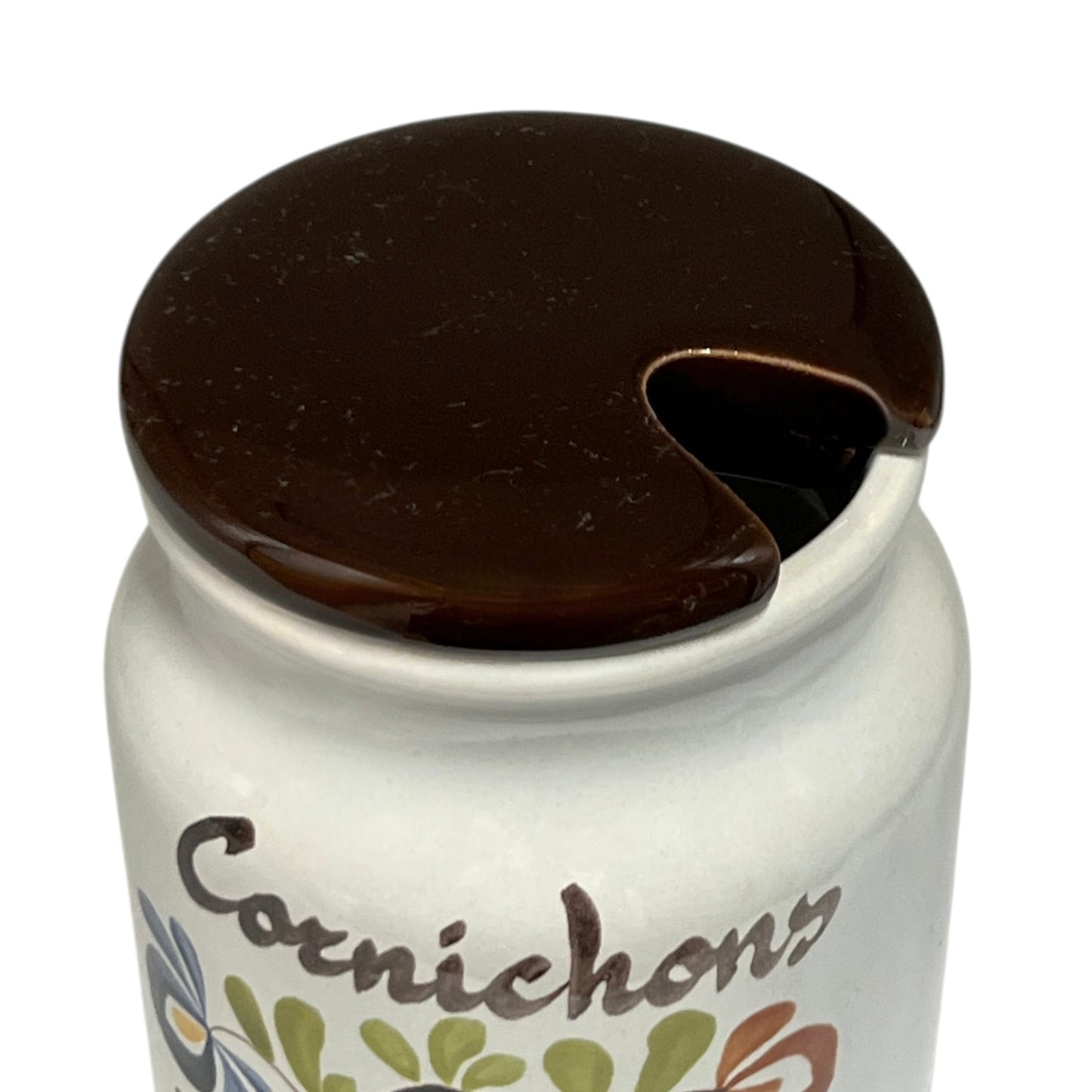 Canister with a dark brown lid on a white background