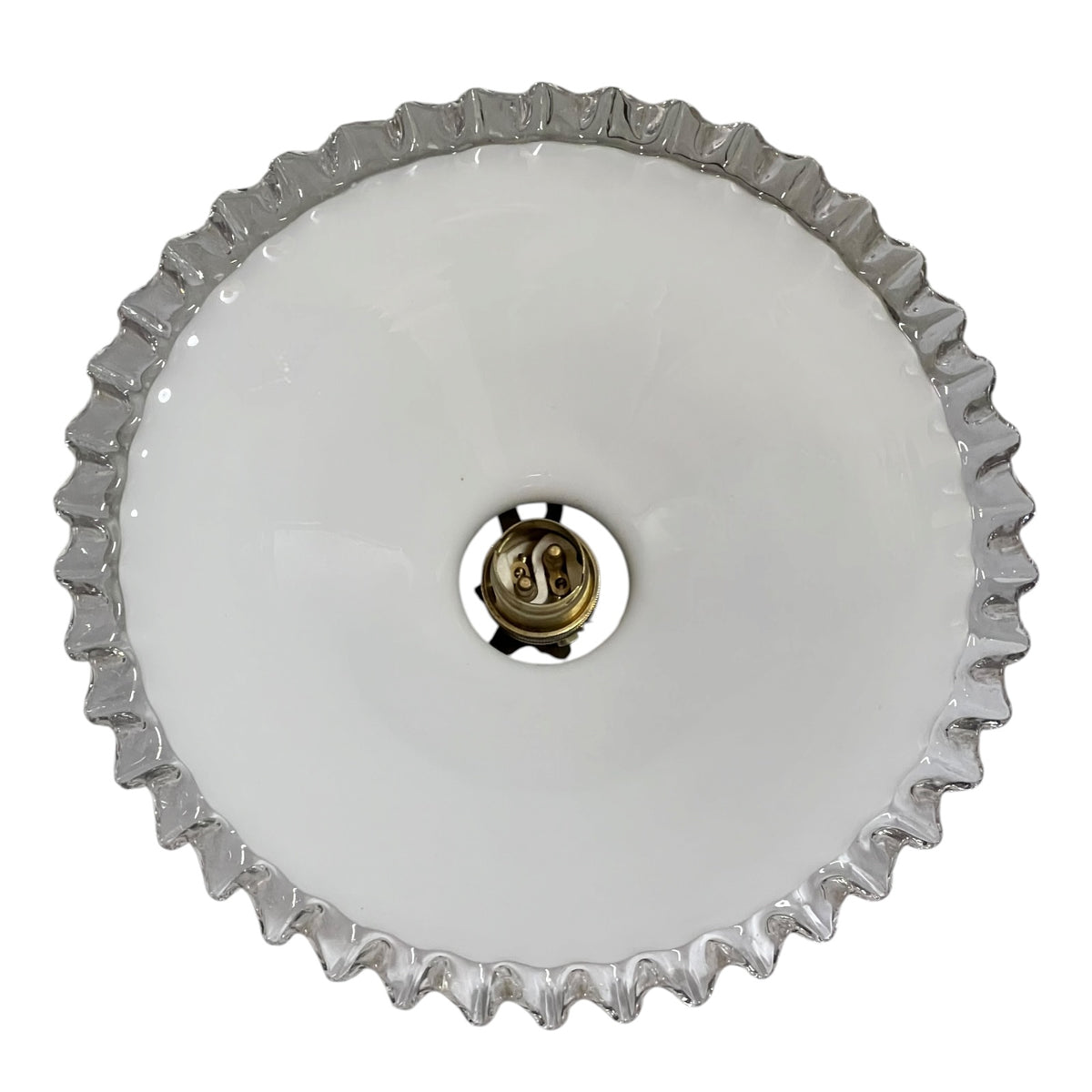 Vintage French Opaline Milk Glass Pendant Pie Crust Lampshade with Fittings