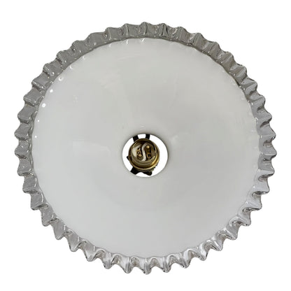 Vintage French Opaline Milk Glass Pendant Pie Crust Lampshade with Fittings