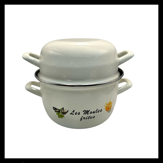 Enamel Mussels Pan, French Farmhouse Chic Les Moules Frites Pot for sale from All Things French Store