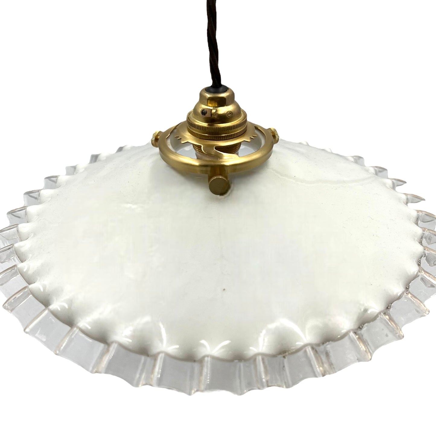 French glass vintage hanging lampshade with new brass fittings