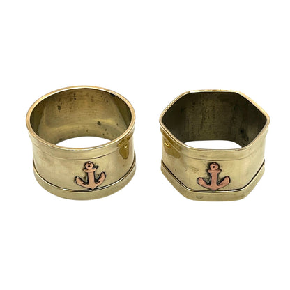 Set of 8 French Vintage Brass & Copper Napkin Rings, Nautical Boating Gift