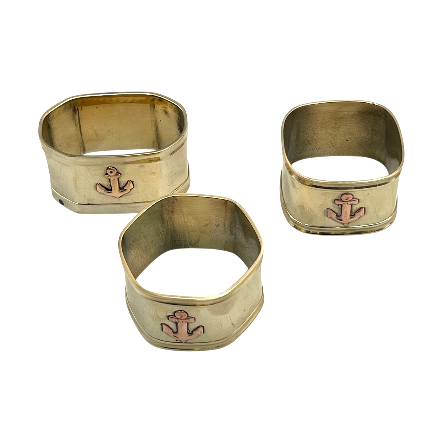 Set of 8 French Vintage Brass & Copper Napkin Rings, Nautical Boating Gift