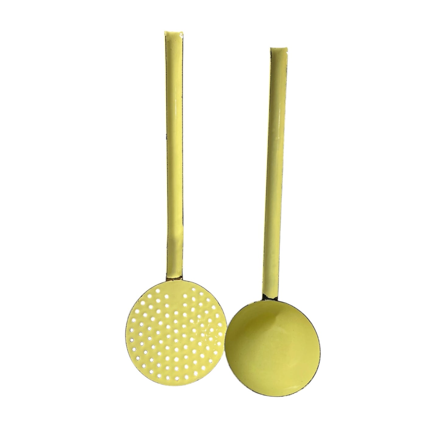 Vintage French Yellow Enamel Ladle & Skimmer Set – Kitchen Utensils