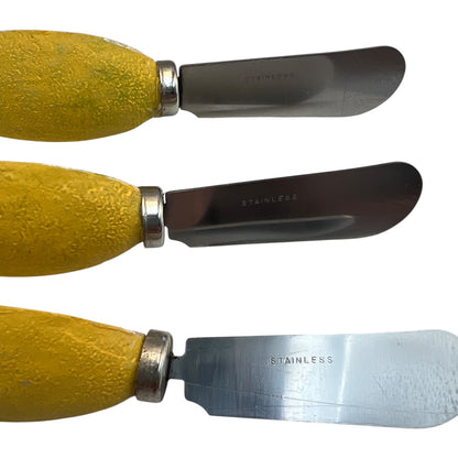 Vintage Kitsch Butter Knives - Set of 6 and Holder - Lemon Shaped