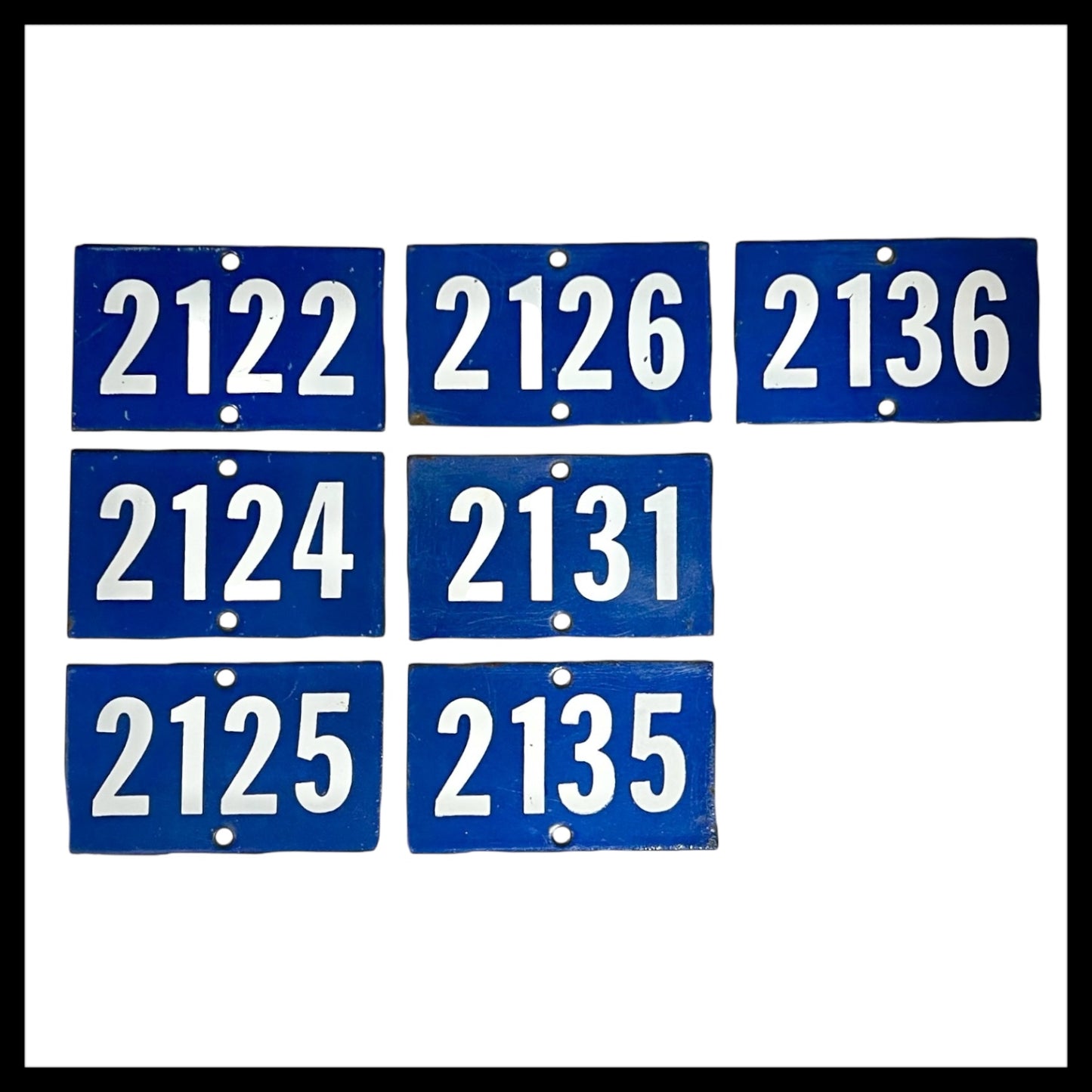 French blue and white enamel vintage door or gatepost numbers 