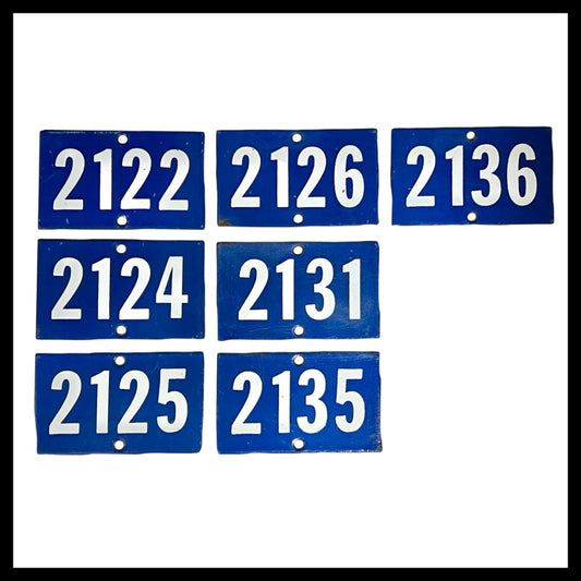 French blue and white enamel vintage door or gatepost numbers 