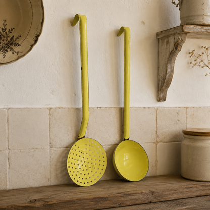 Vintage French Yellow Enamel Ladle & Skimmer Set – Kitchen Utensils