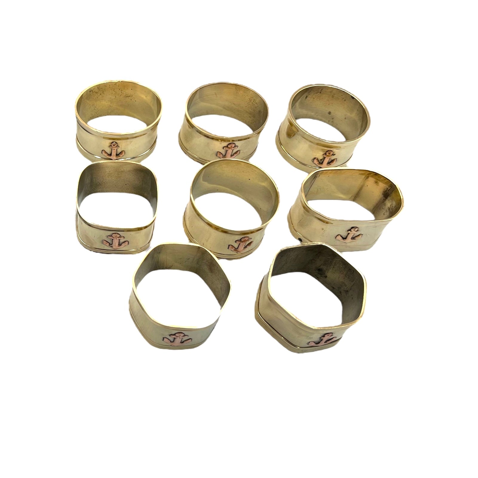 Set of 8 French Vintage Brass & Copper Napkin Rings, Nautical Boating Gift