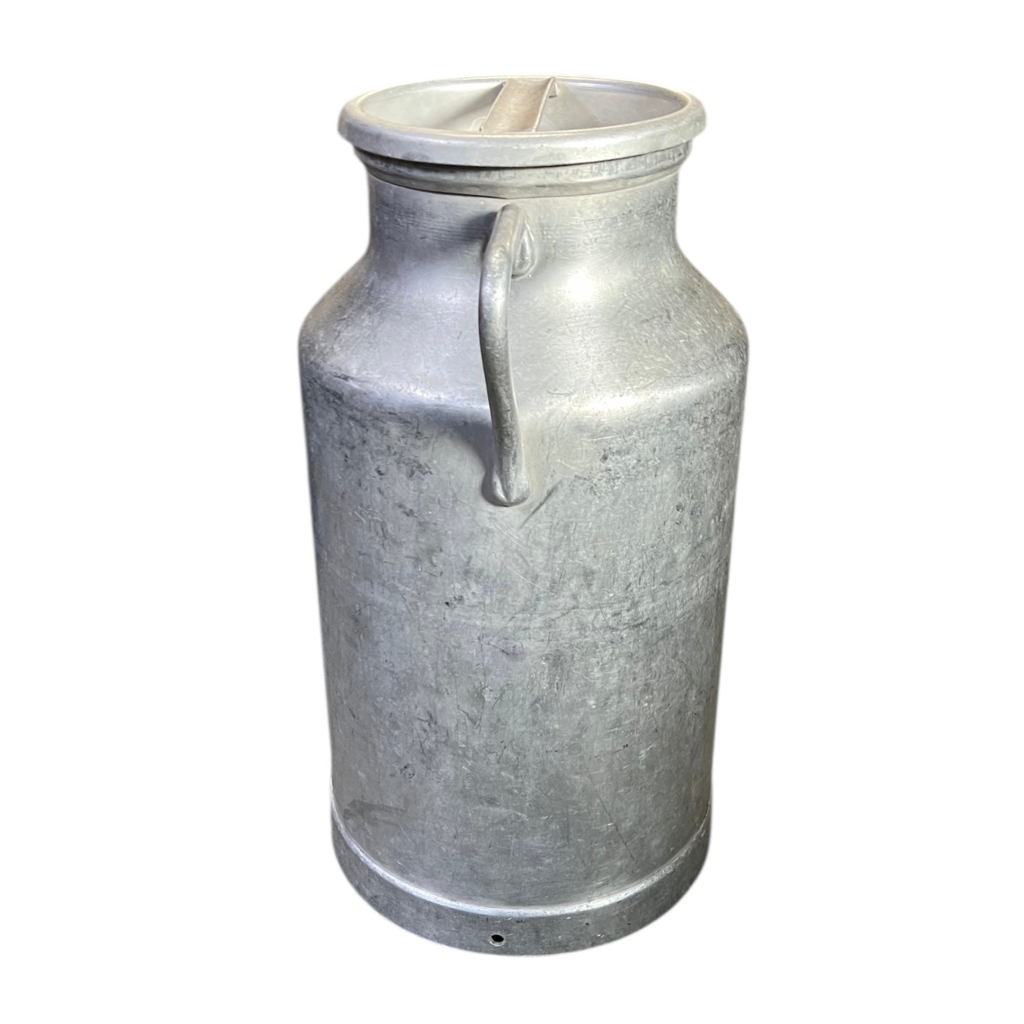 Metal milk churn on a white background