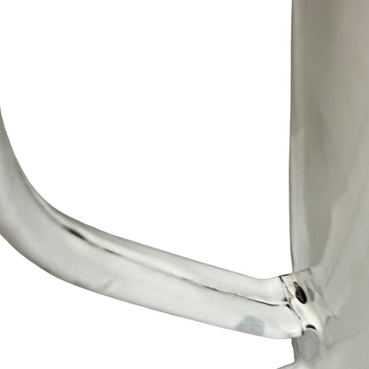 Close-up of a white enamel plant pot handle on a plain white background.