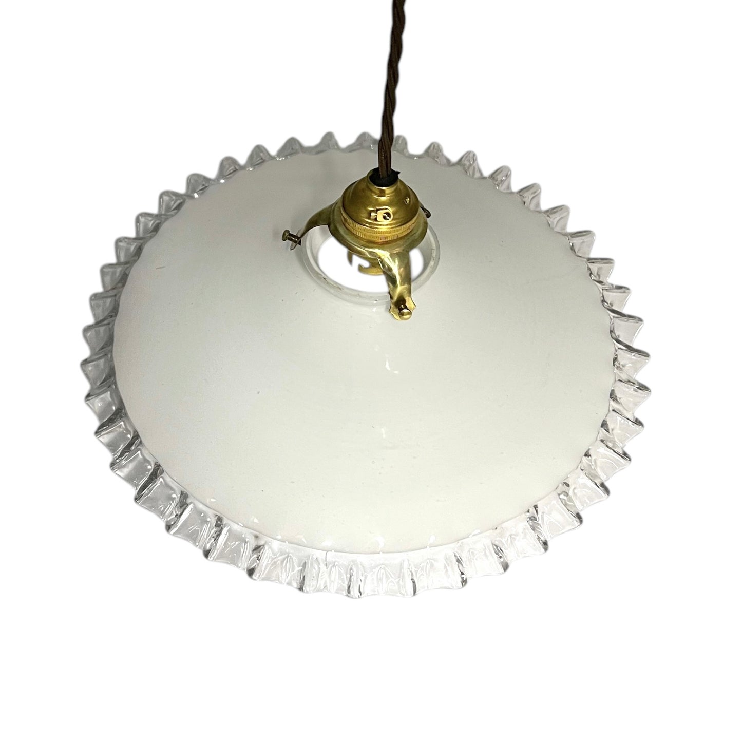 Vintage French Glass Ceiling Pendant Light, Milk Glass Hanging Lampshade