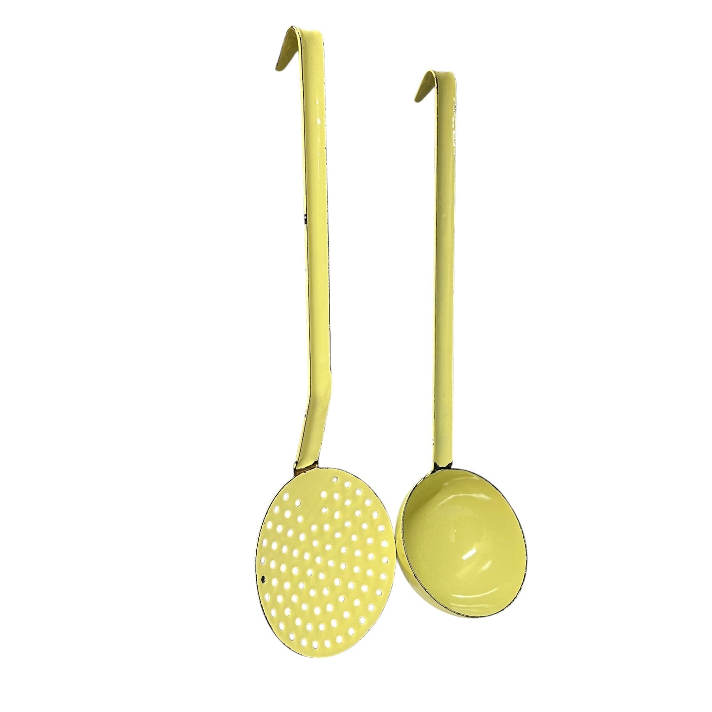 Vintage French Yellow Enamel Ladle & Skimmer Set – Kitchen Utensils