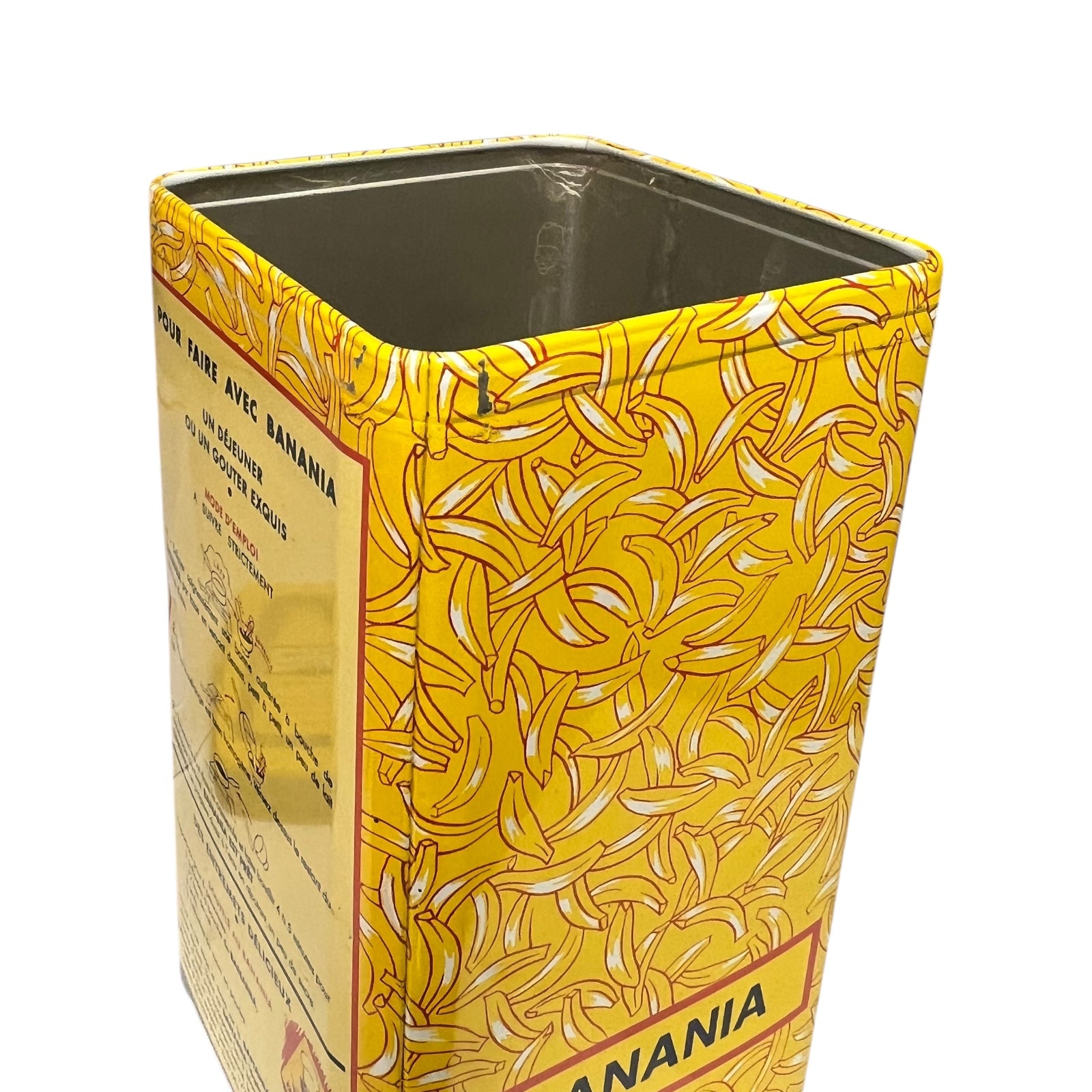 Yellow box with banana pattern on a white background