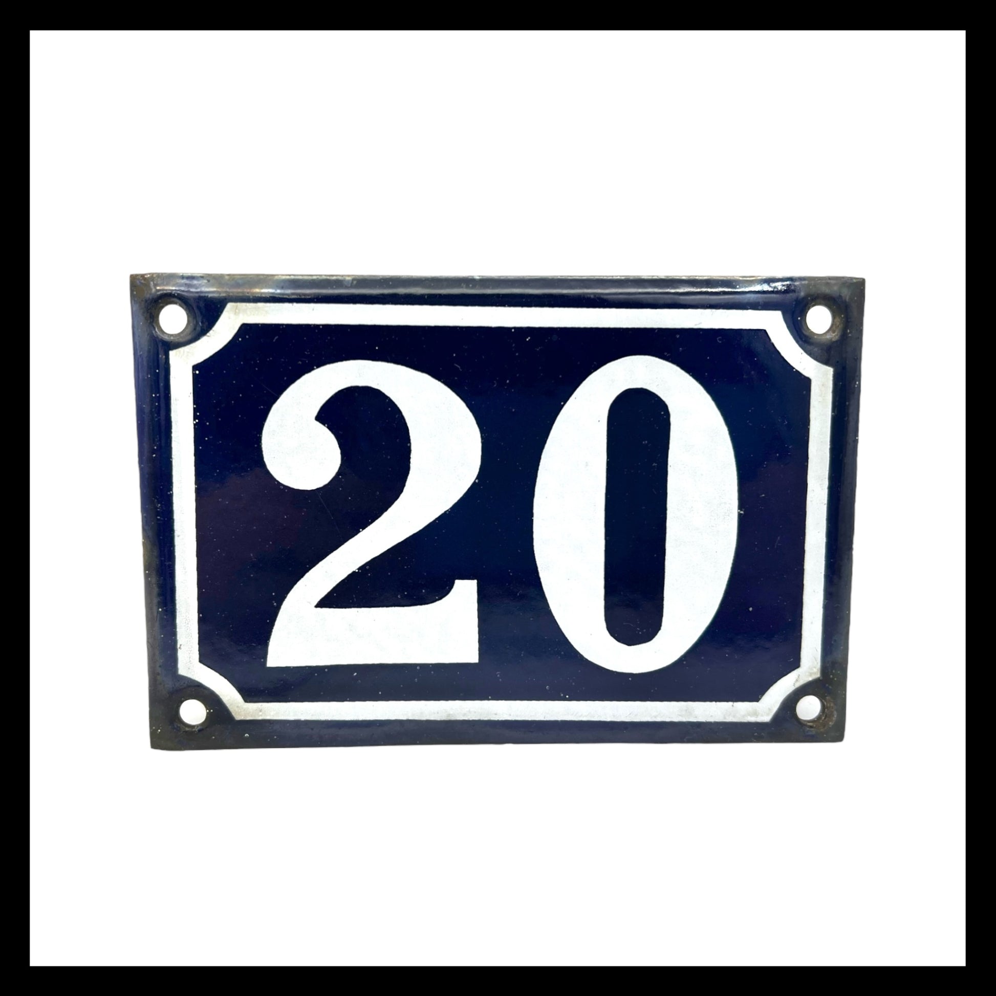 image French vintage blue and white enamel door number 20 sold by All Things French Store