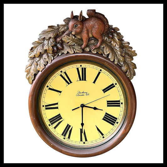Vintage 3D Sign with Dewberry Clock, Wooden made by Country Corner with a squirrel decoration ideal for a Home Bar for sale from All Things French Store