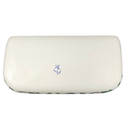 Rectangular white soap bar with a blue logo on a white background