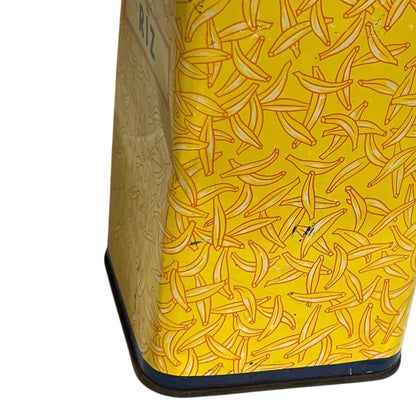 Product packaging with a banana pattern on a yellow background