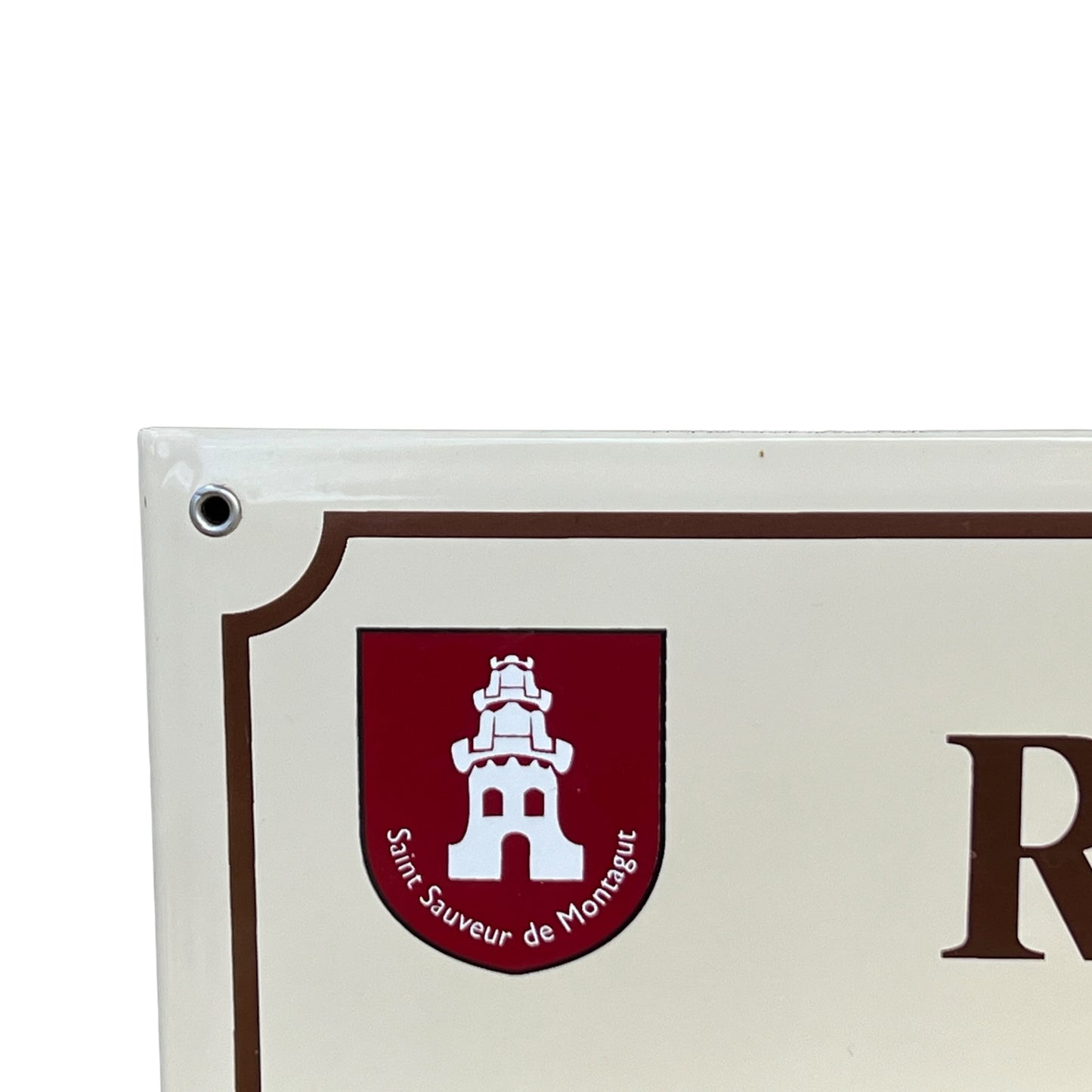 French cream and brown enamel street sign 