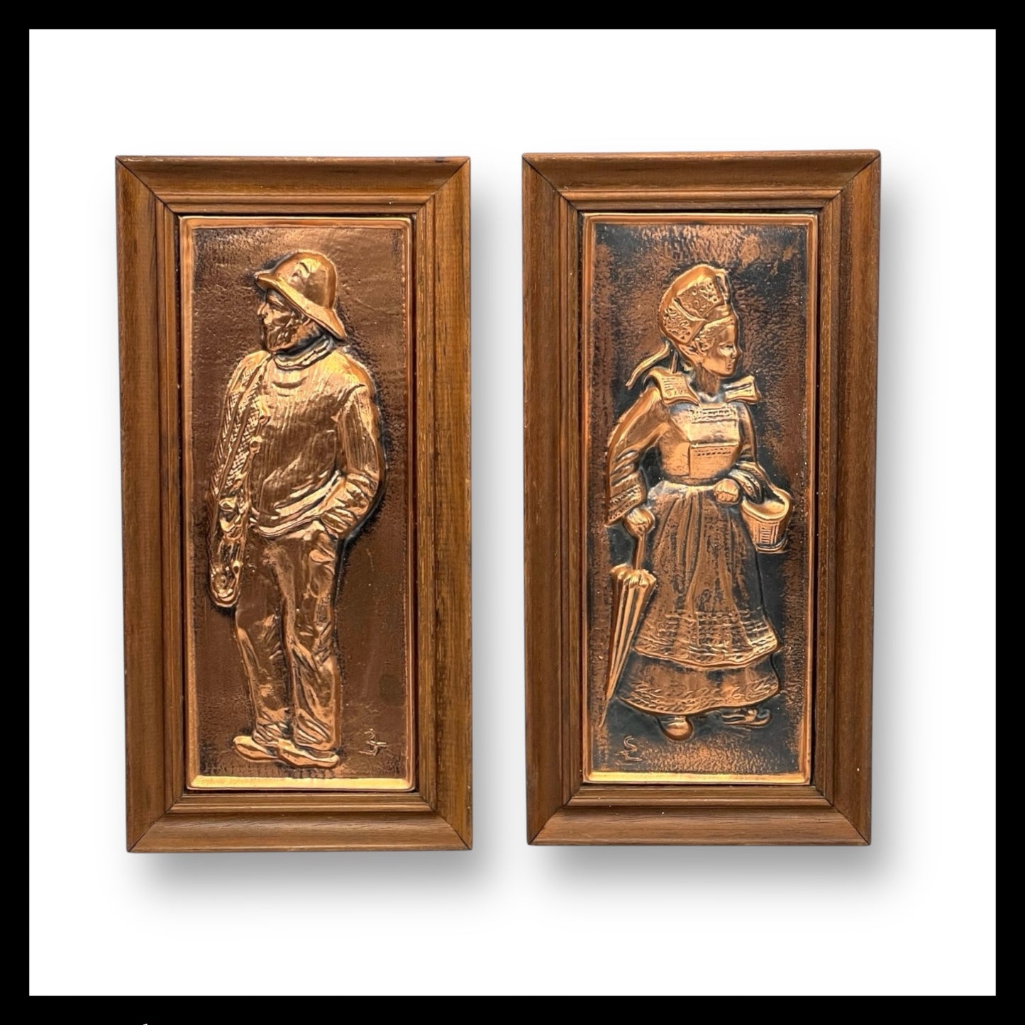 Pair of Vintage French Copper Embossed Pictures, Arts and Crafts Style