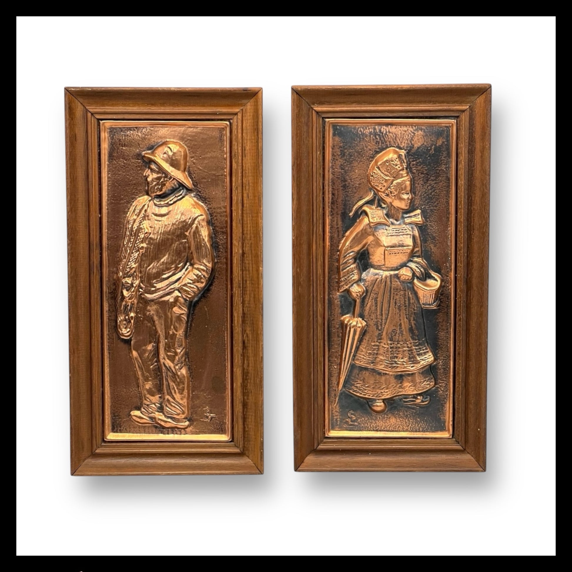 Pair of Vintage French Copper Embossed Pictures, Arts and Crafts Style