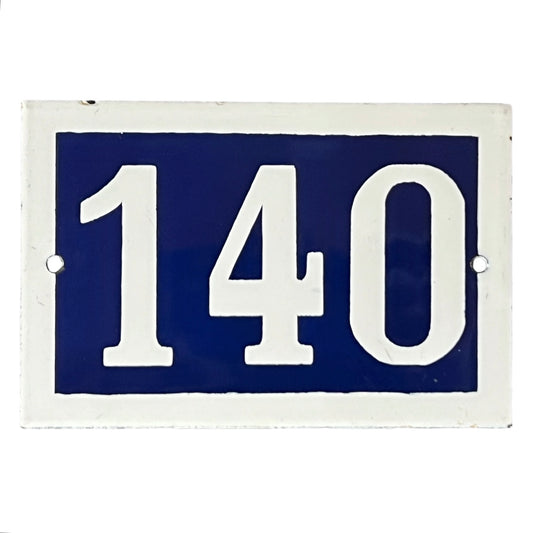 French Vintage Enamel Door Number 140 Sign, Blue and White French House Number 140