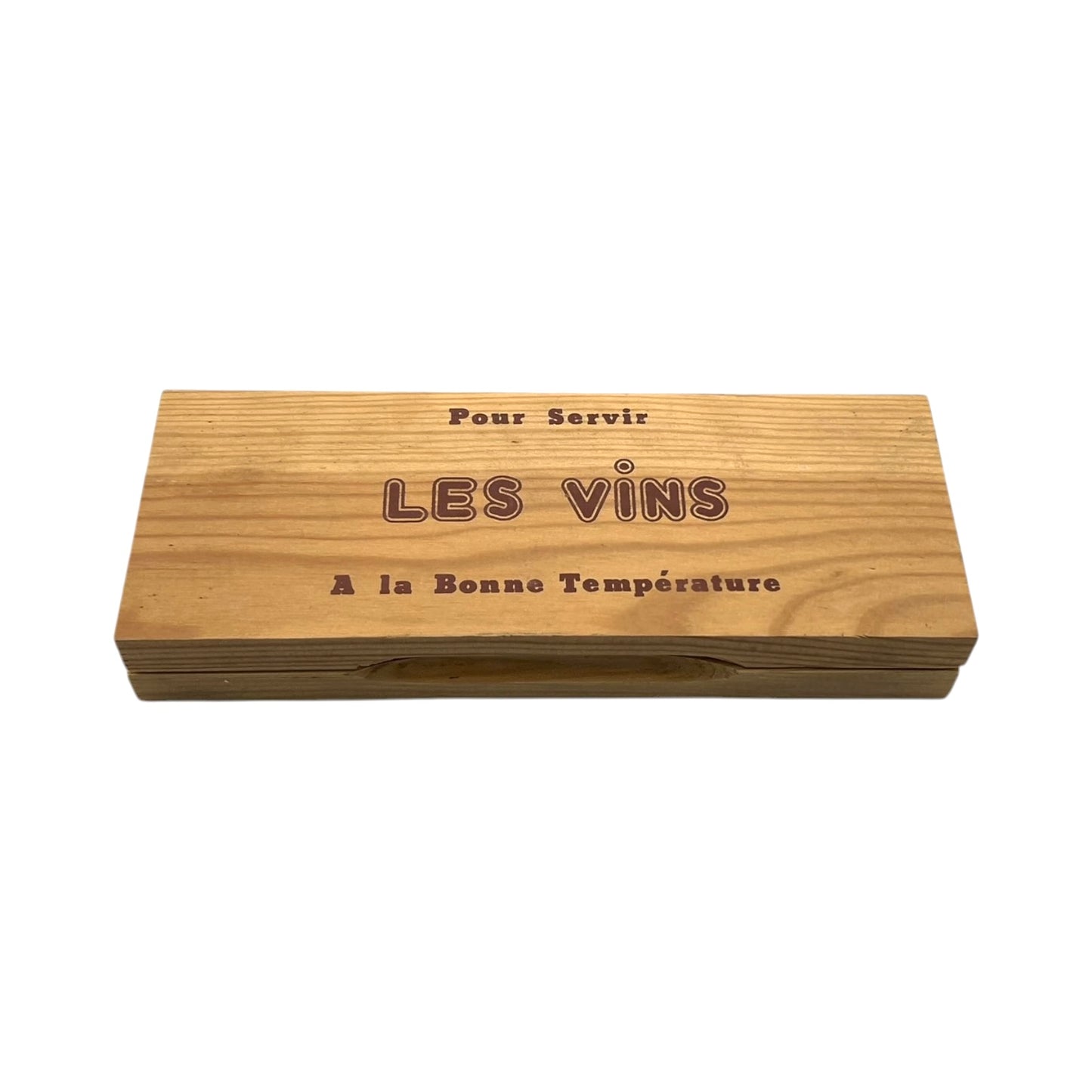Wooden wine box with engraved text on a white background