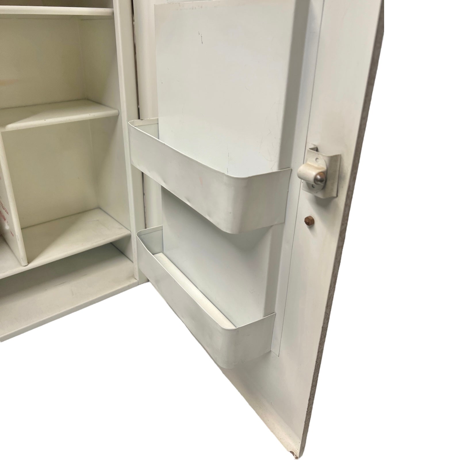 Close-up of the inside of a bathroom cabinet.