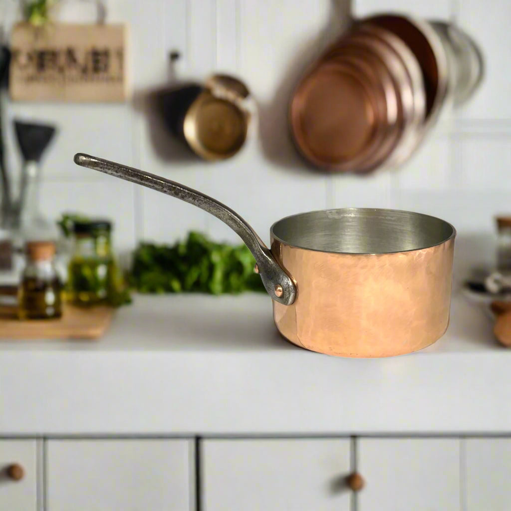 Vintage French Copper Saucepan Pot 14cm with Brand New Tin Lining 3mm 1.6kg 