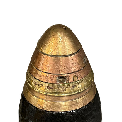 WW1 British 18 Pounder Inert Shrapnel Shell with Brass Case and Fuse