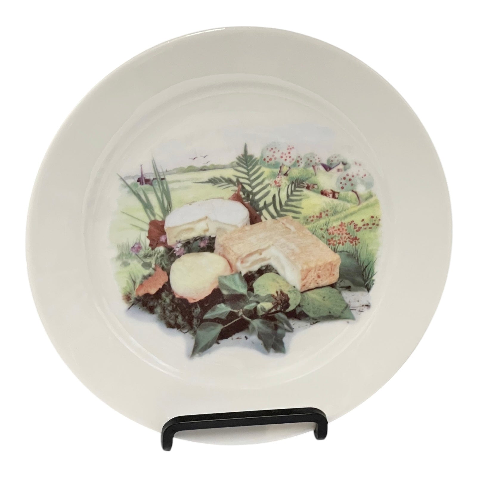 French cheese plate on a stand with a white background