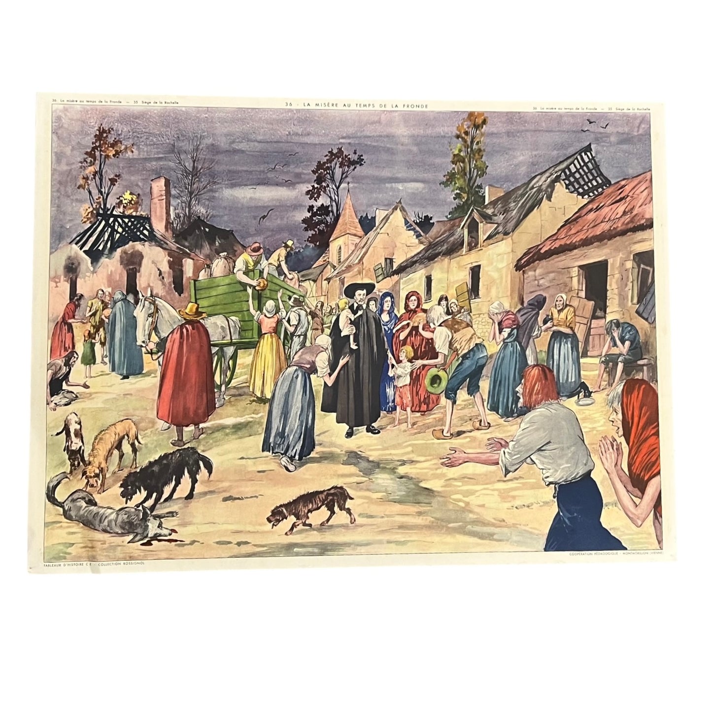 Vintage French Double-Sided School Poster – Siege of La Rochelle Teaching Aid