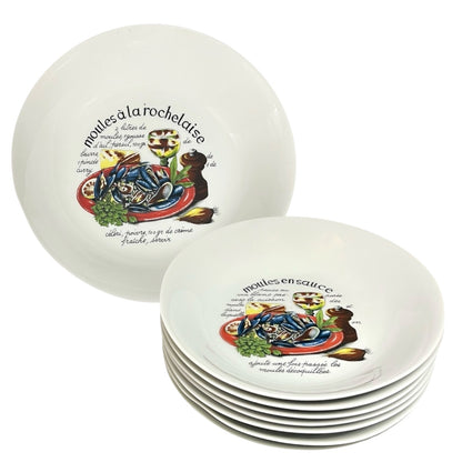 Vintage French Moules Serving Set of 8 Porcelain Mussels Bowls