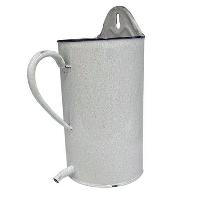 White speckled enamel jug or planter with a spout on a white background for sale by All Things French Store