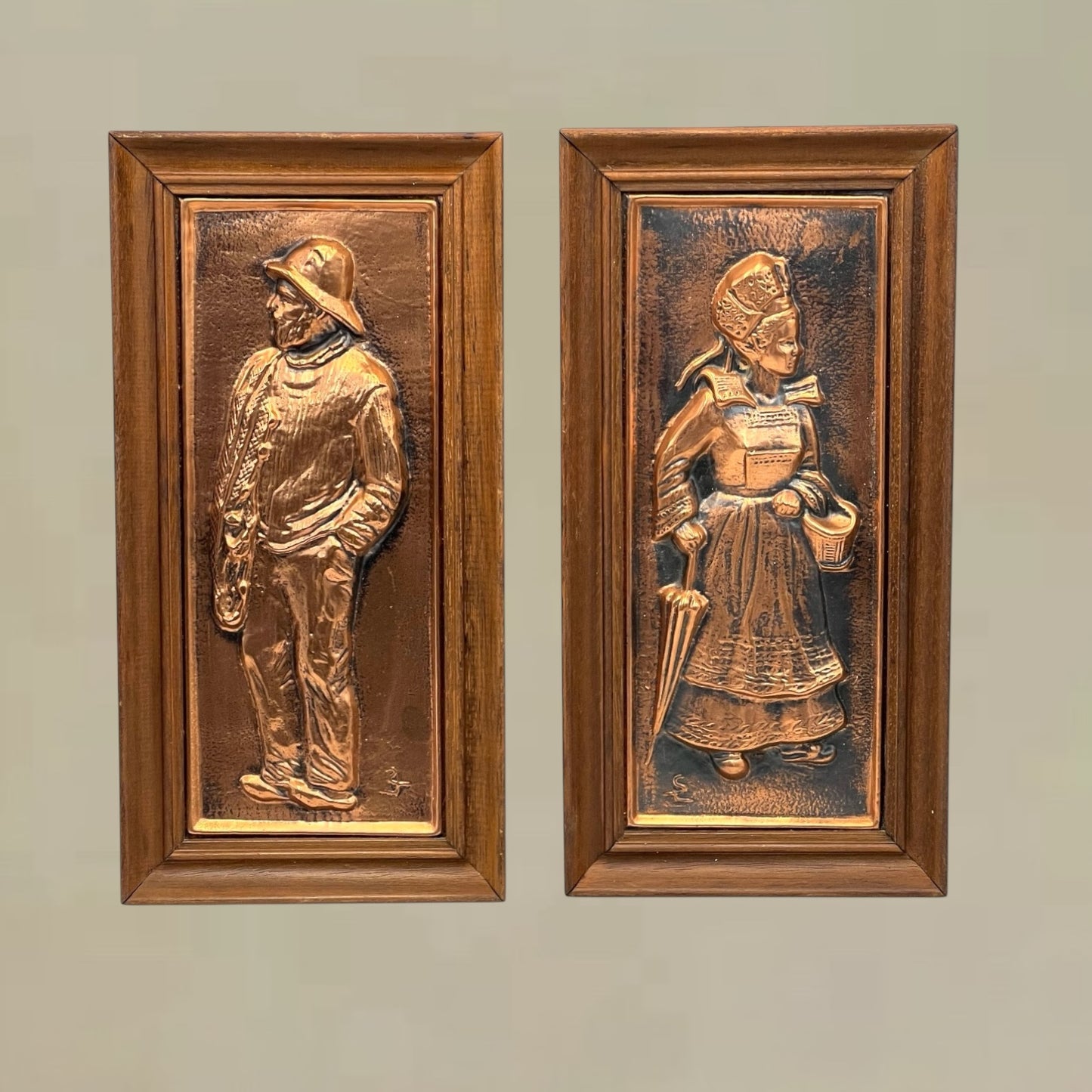 Pair of Vintage French Copper Embossed Pictures, Arts and Crafts Style for sale from All Things French Store