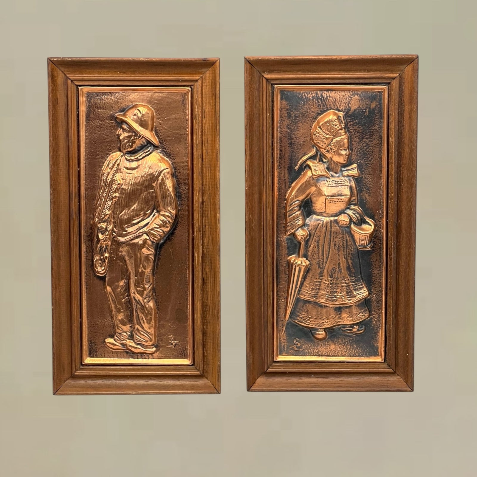 Pair of Vintage French Copper Embossed Pictures, Arts and Crafts Style for sale from All Things French Store