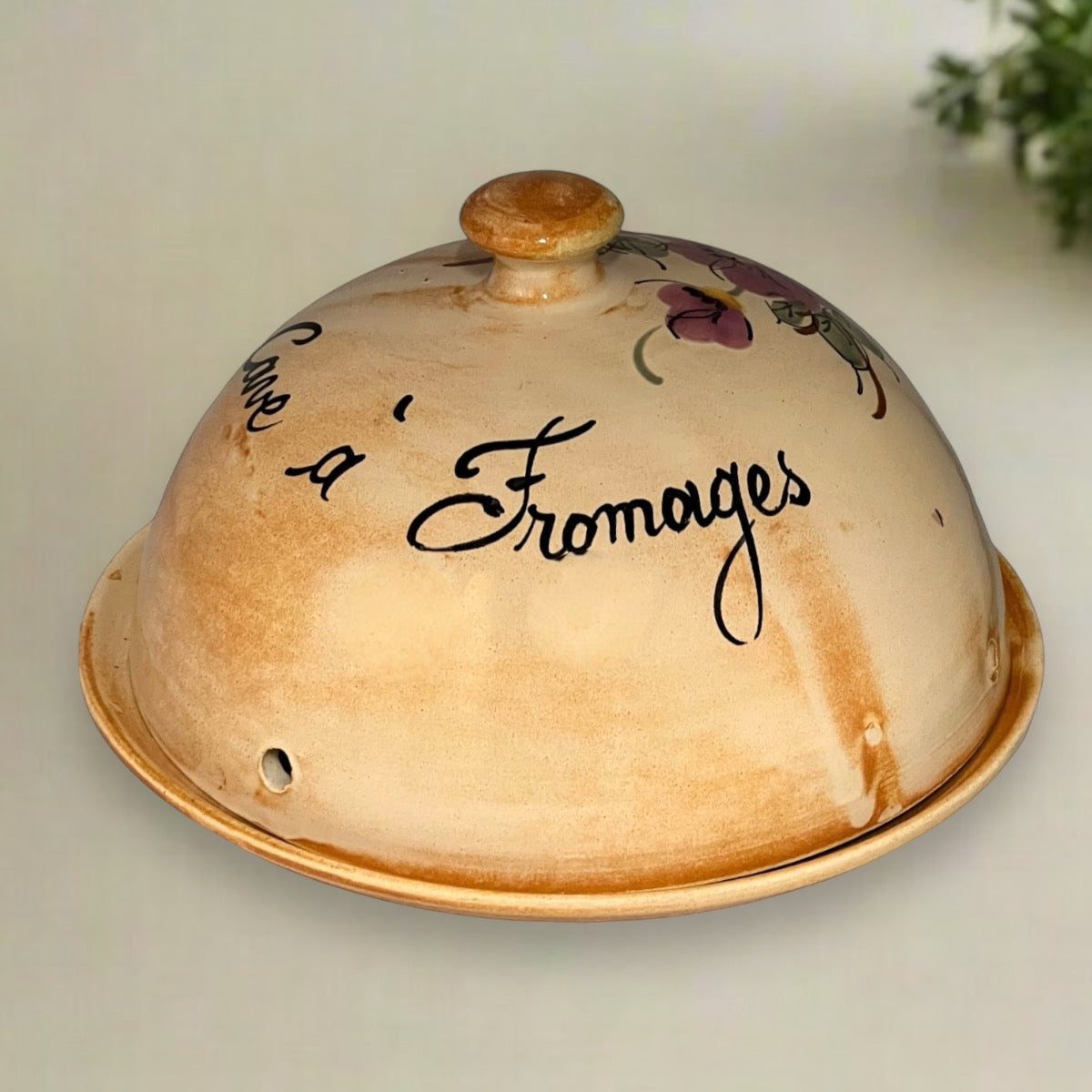 Vintage French Vallauris Cheese Dome, Ceramic Cheeseboard, Cave a Fromages 