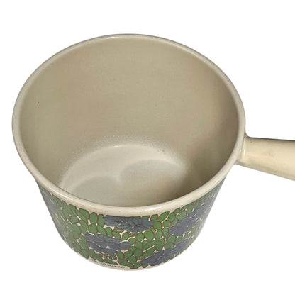 Inside view of a vintage Le Creuset saucepan on a white background 