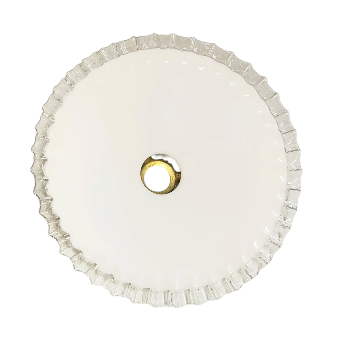 Vintage French Opaline Milk Glass Pendant Lamp Shade with Brass Collar