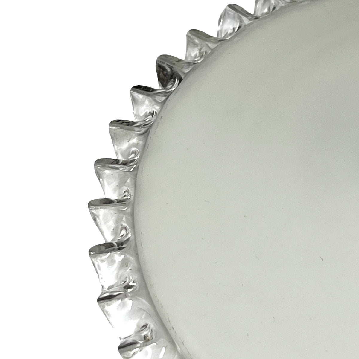 Vintage French Opaline Milk Glass Pendant Pie Crust Lampshade with Brass Collar