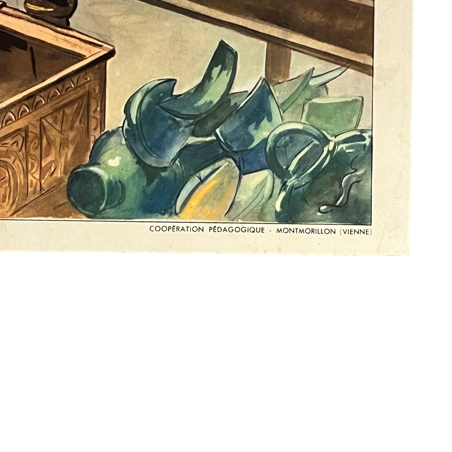 Close up of a French school history poster on a white background