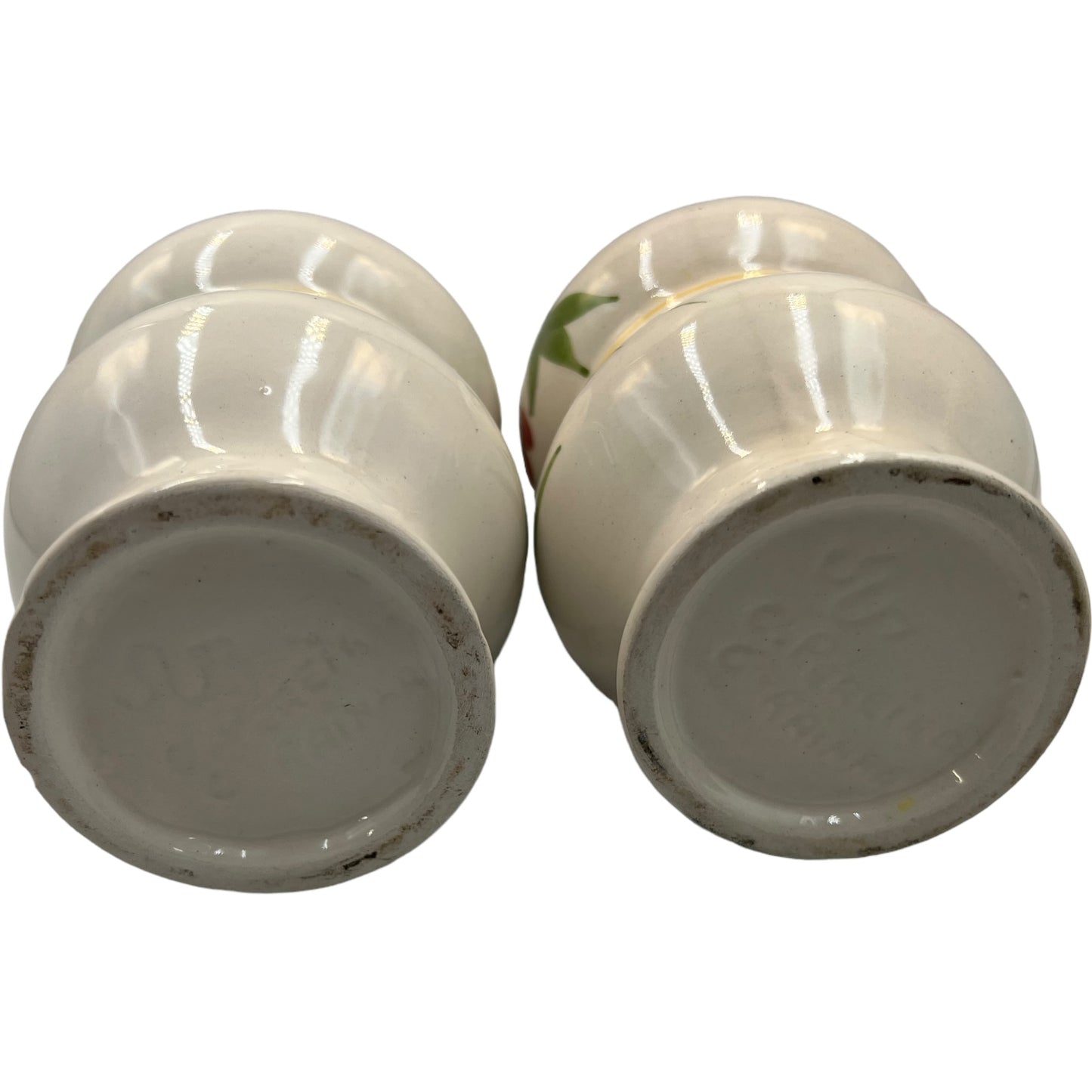 Pair of French vintage ceramic canisters for salt and pepper