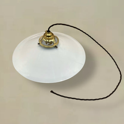 Vintage French Glass Ceiling Pendant Light, Milk Glass Hanging Lampshade for sale from All Things French Store