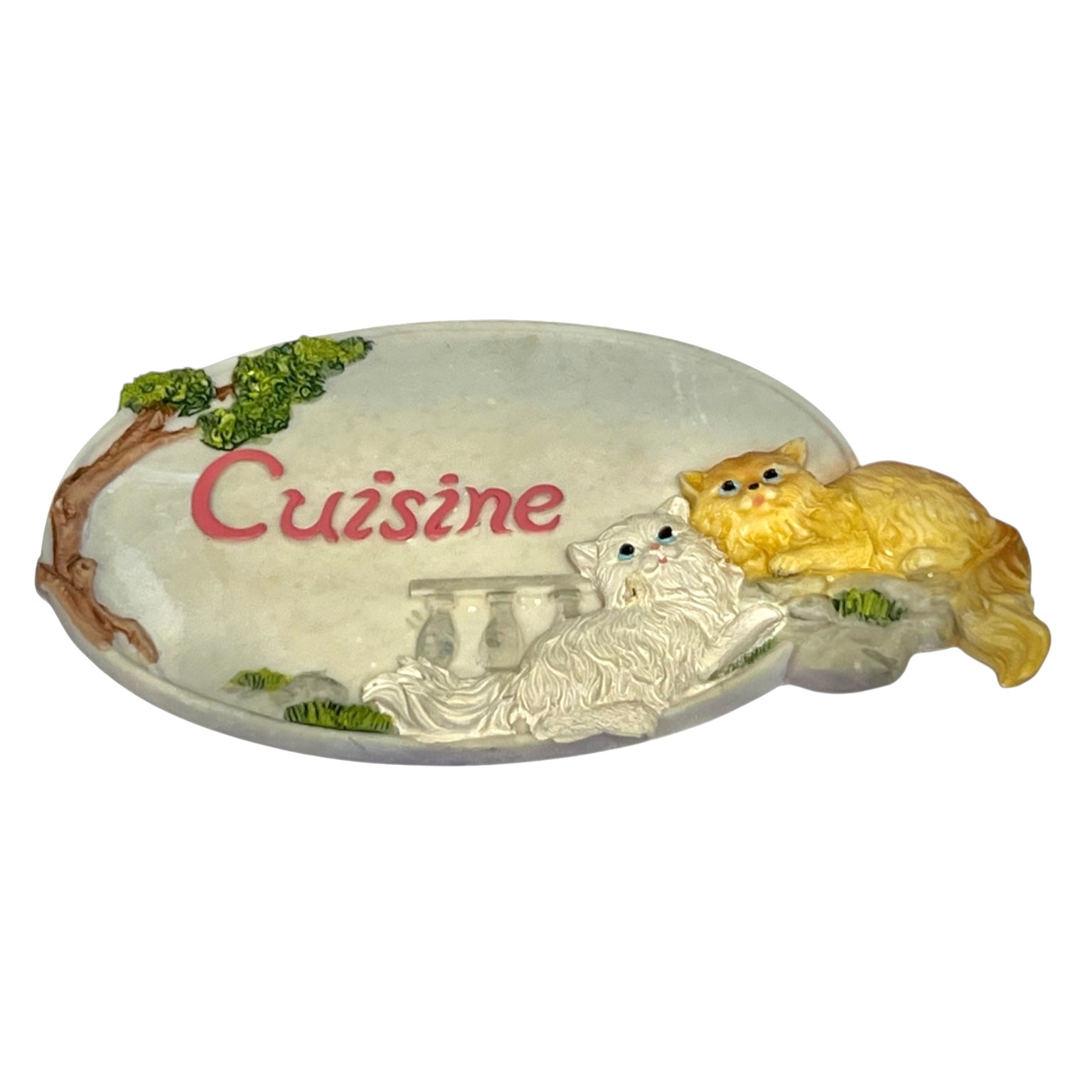 French shabby chic Cuisine kitchen door sign with a cat decoration on a white background 