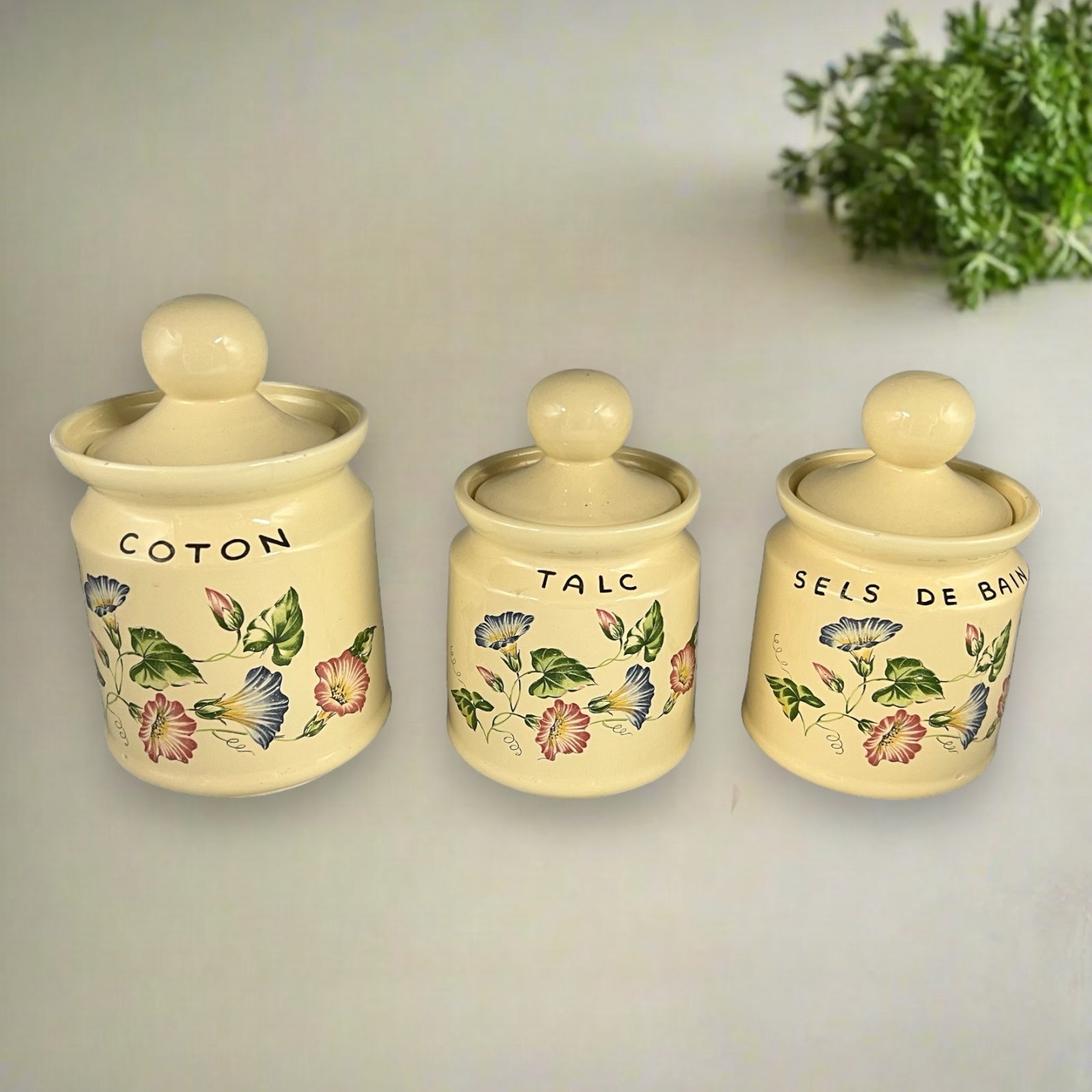 French bathroom shabby chic storage pot set