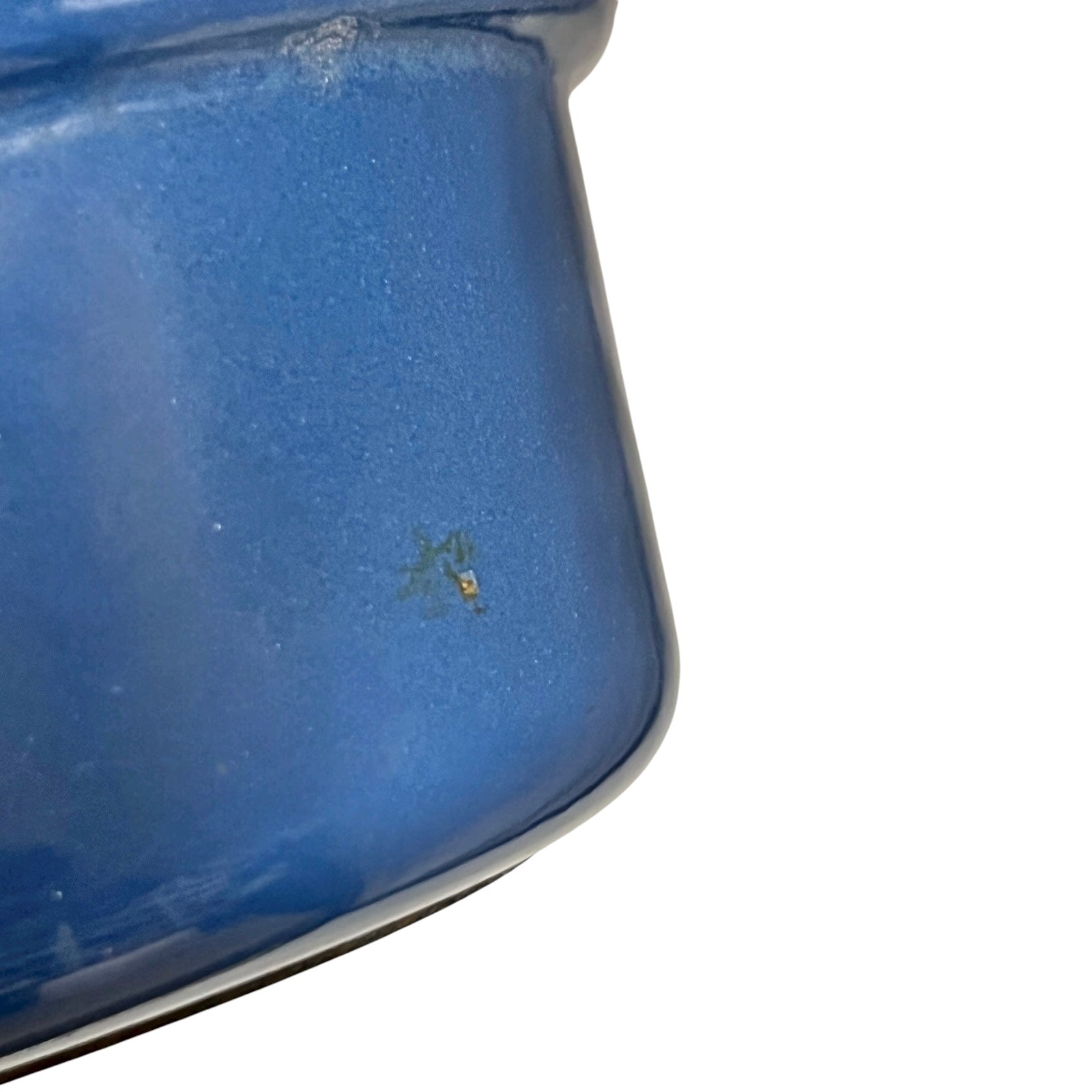 close up of blue Le Creuset cocotte